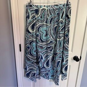 Chicos Size 2 (Large)  Pull On Lined Skirt Boho Paisley Dot Blue Yellow